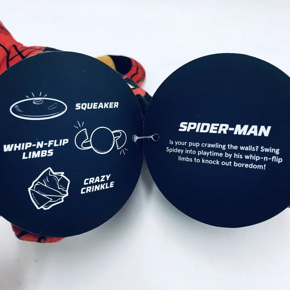 Bark Box M/L Spider-Man Dog Toy Plush Whip-n-Flip Crinkle Squeaker NWT